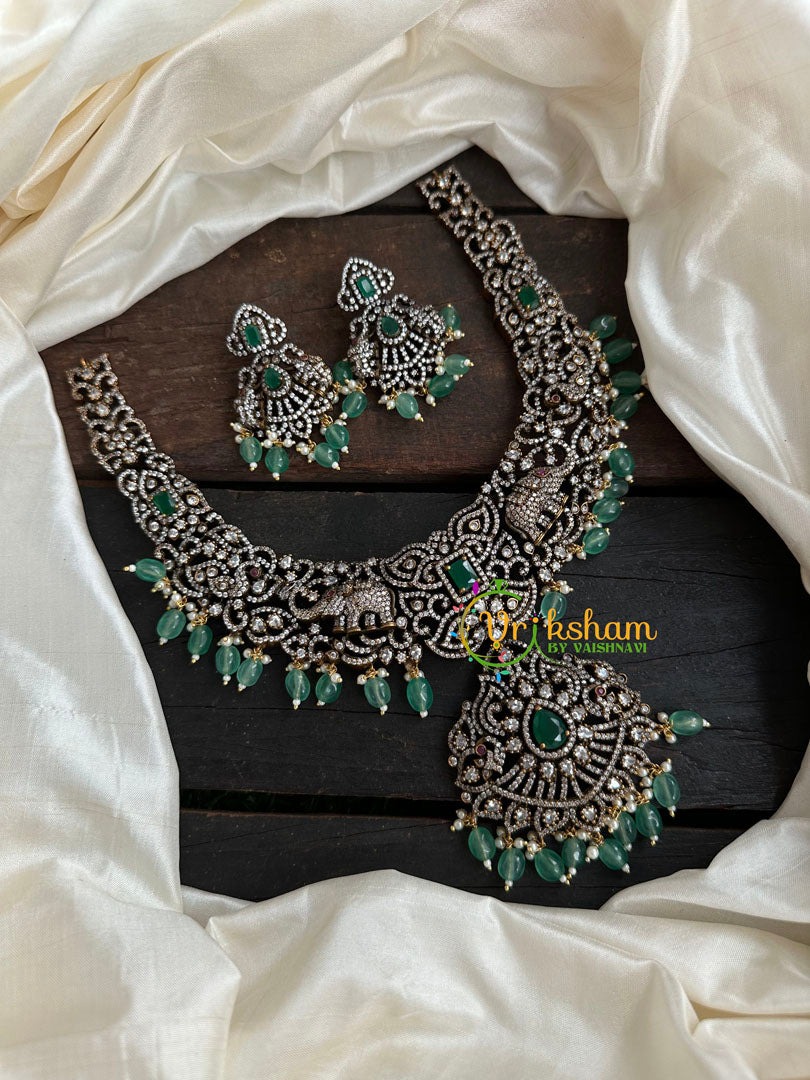 Victorian Diamond Short Neckpiece -Elephant -Green  -VV125