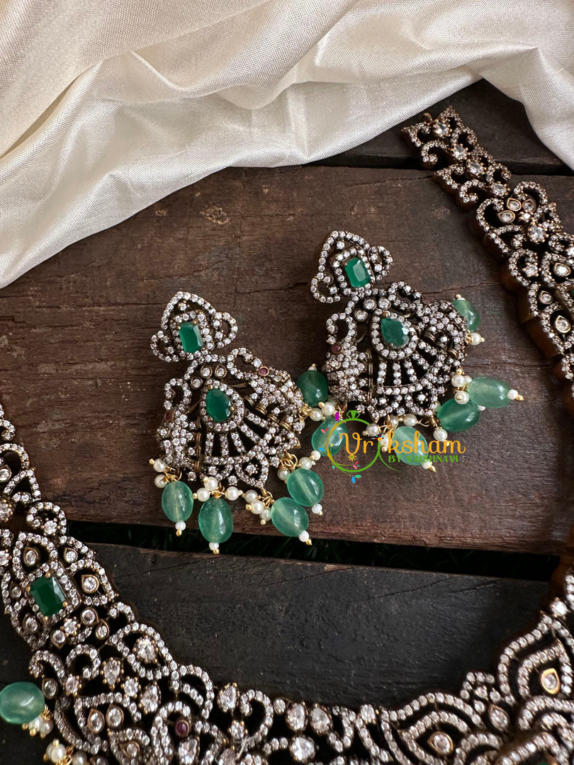 Victorian Diamond Short Neckpiece -Elephant -Green  -VV125