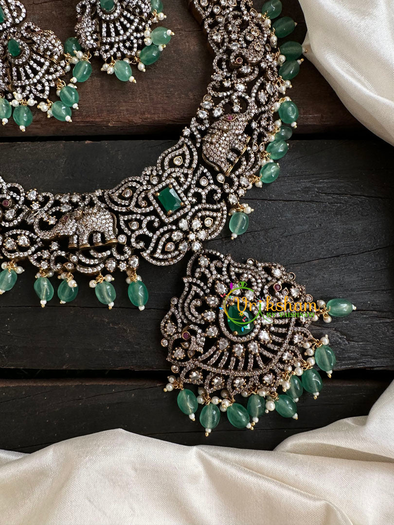 Victorian Diamond Short Neckpiece -Elephant -Green  -VV125