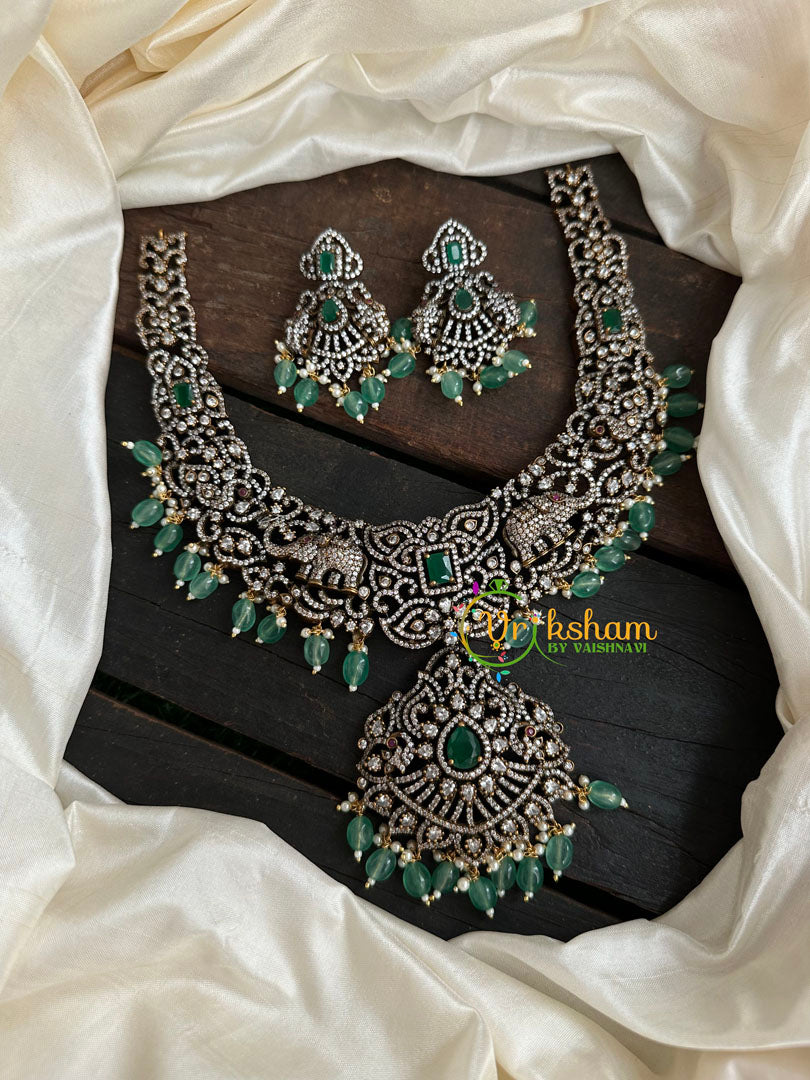 Victorian Diamond Short Neckpiece -Elephant -Green  -VV125