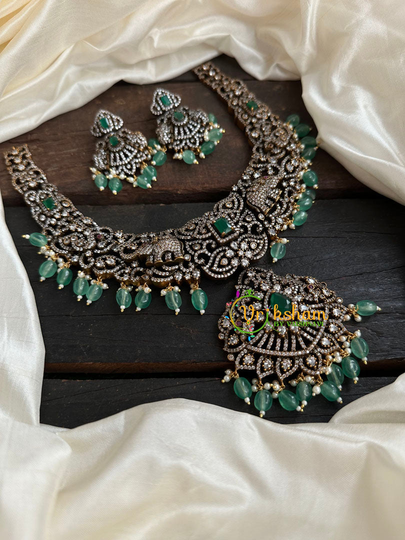 Victorian Diamond Short Neckpiece -Elephant -Green  -VV125