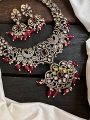 Victorian Diamond Short Neckpiece -Red -Peacock -VV126