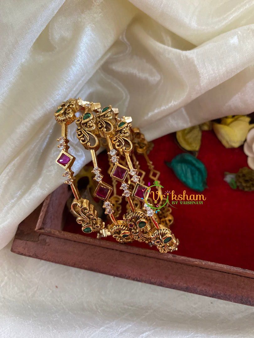 Premium AD Stone Bridal Bangle-Peacock-4 Bangles -G9794