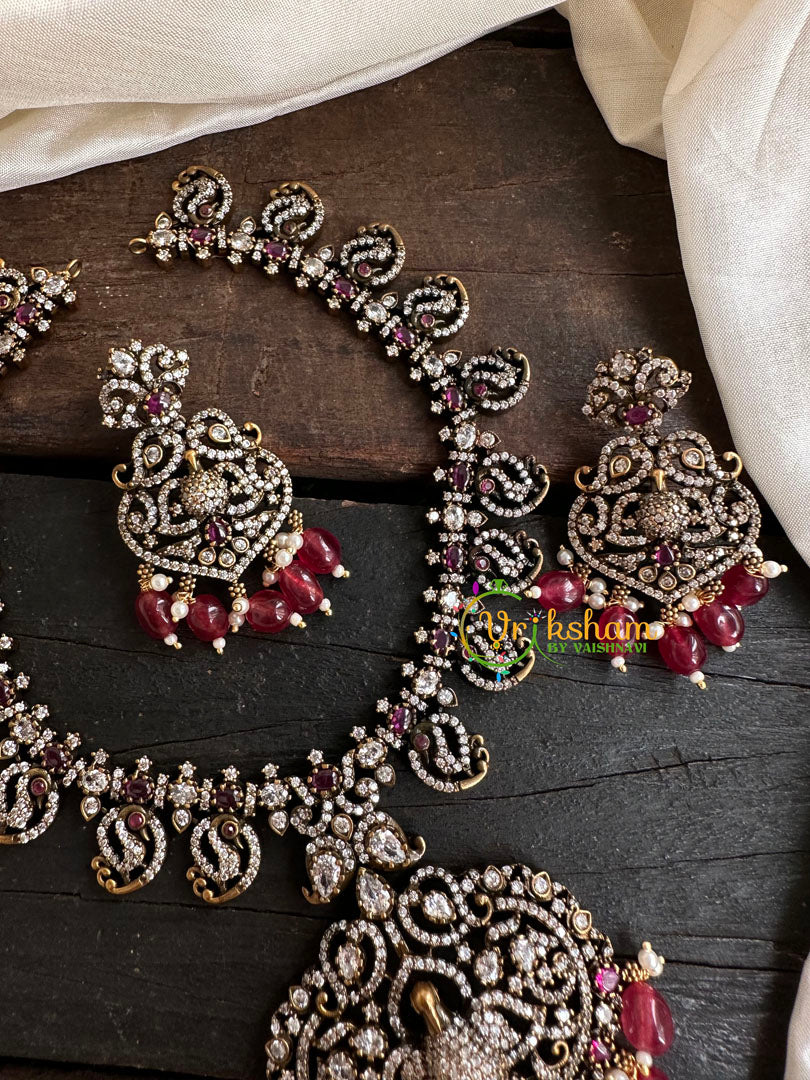 Victorian Diamond Short Neckpiece -Red -Peacock -VV135