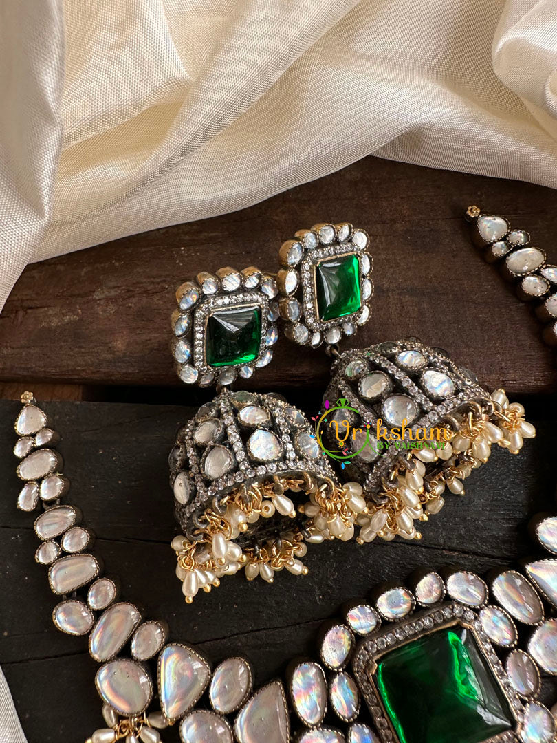 Green Stone Victorian Diamond Choker-VV099