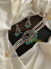 Pearl Victorian Diamond High Neck Choker-Pastel Green-VV091