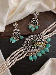 Pearl Victorian Diamond High Neck Choker-Pastel Green-VV091