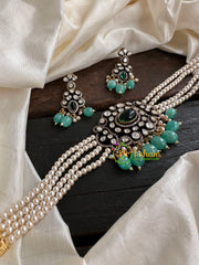 Pearl Victorian Diamond High Neck Choker-Pastel Green-VV091