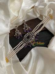 Pearl Victorian Diamond High Neck Choker-Purple-VV094