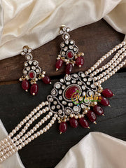Pearl Victorian Diamond High Neck Choker-RED-VV093
