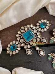 Aqua Blue Victorian Diamond High Neck Choker-VV104