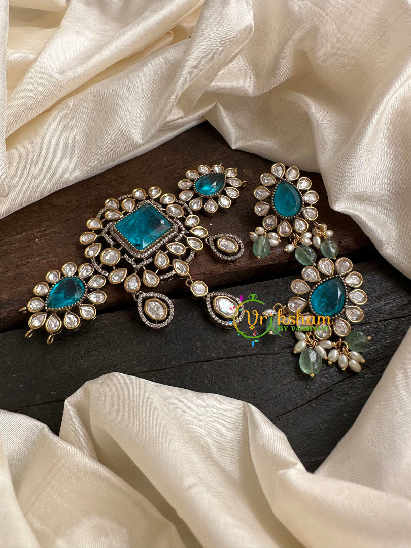 Aqua Blue Victorian Diamond High Neck Choker-VV104