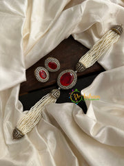 Pearl Victorian Diamond High Neck Choker-Red-VV095