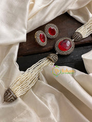 Pearl Victorian Diamond High Neck Choker-Red-VV095