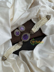 Pearl Victorian Diamond High Neck Choker-Purple-VV096