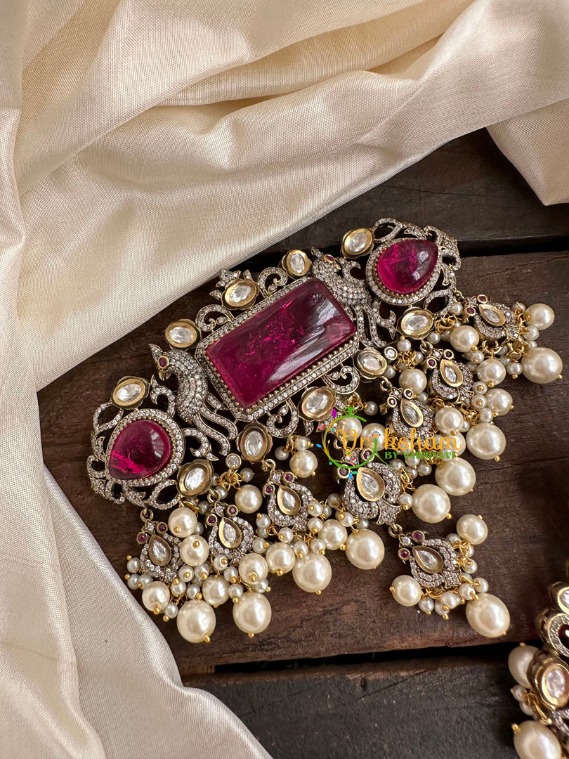 Red Victorian Diamond High Neck Choker-VV112