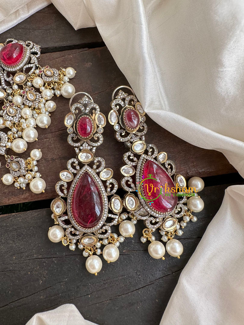 Red Victorian Diamond High Neck Choker-VV112
