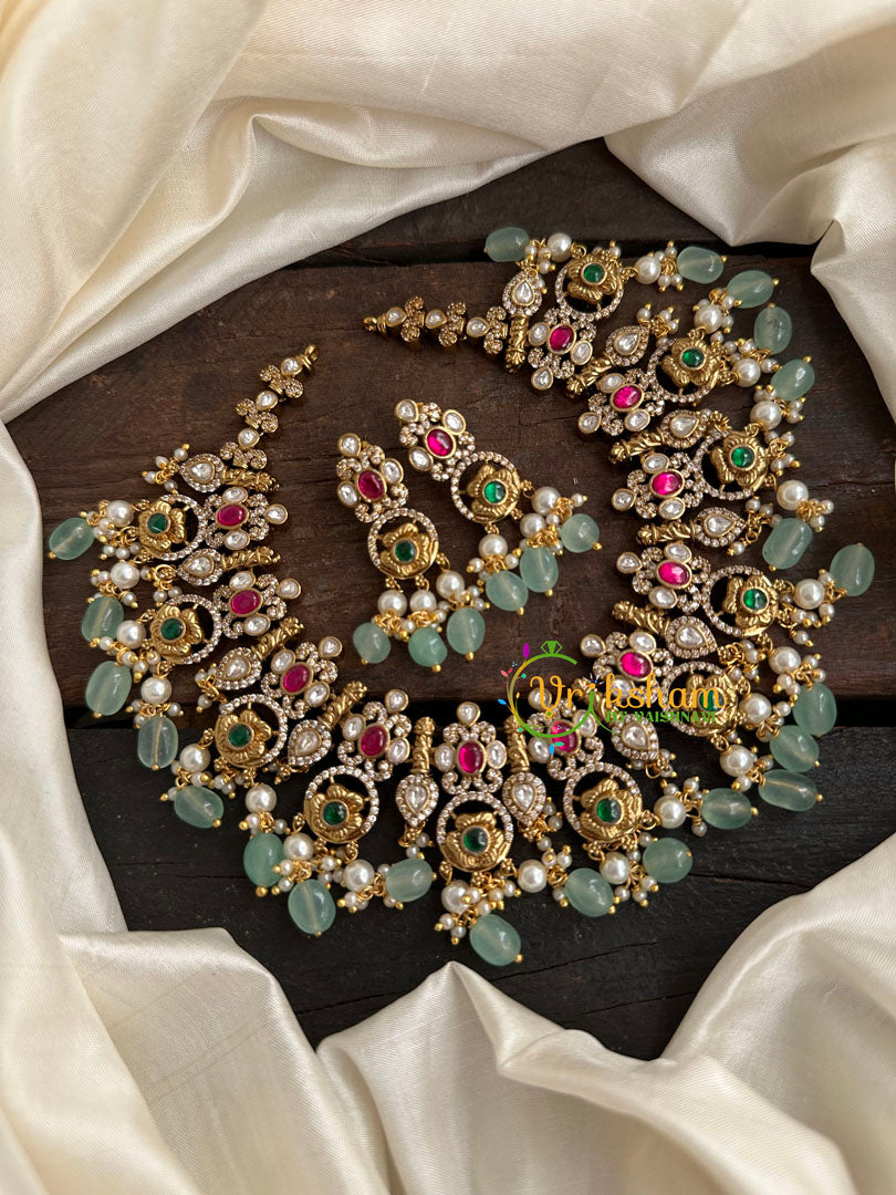 Pink and Green Victorian Diamond Short Neckpiece -VV118