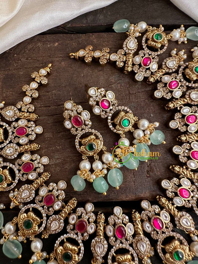 Pink and Green Victorian Diamond Short Neckpiece -VV118