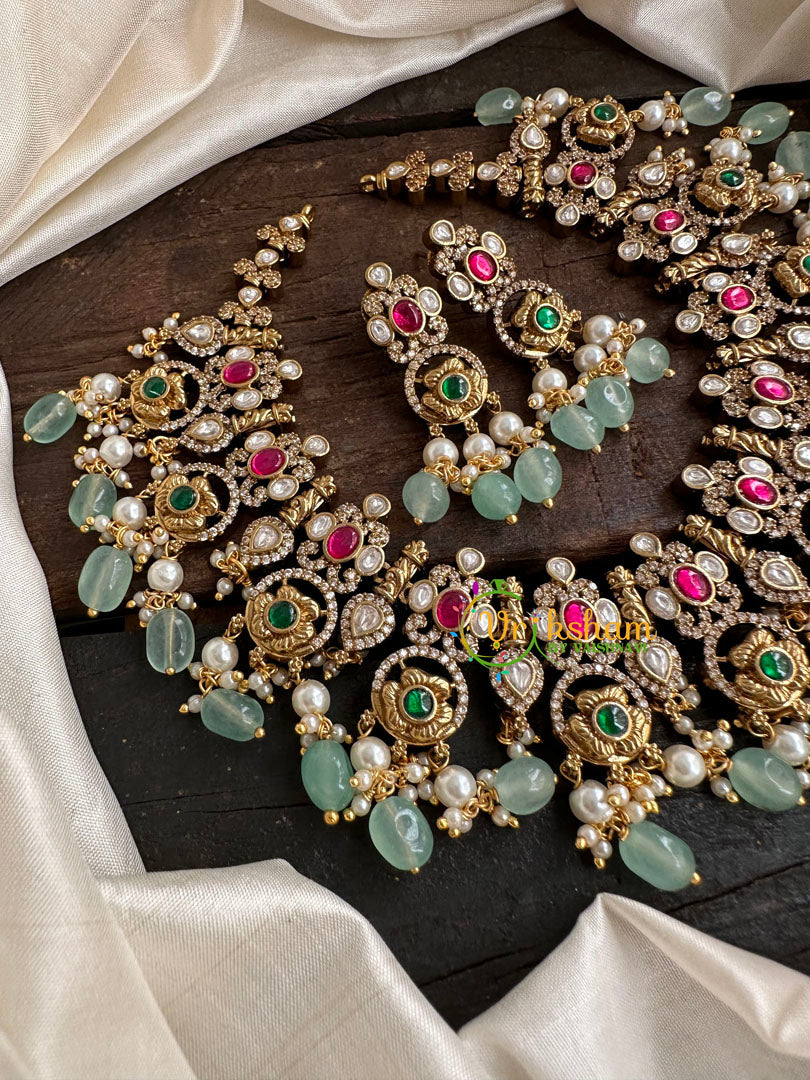 Pink and Green Victorian Diamond Short Neckpiece -VV118