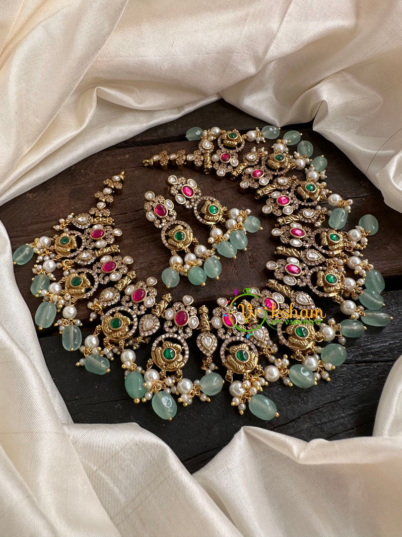 Pink and Green Victorian Diamond Short Neckpiece -VV118