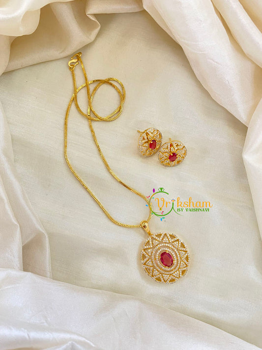 Red Gold Look Alike AD Stone Pendant Chain- Star -G8278