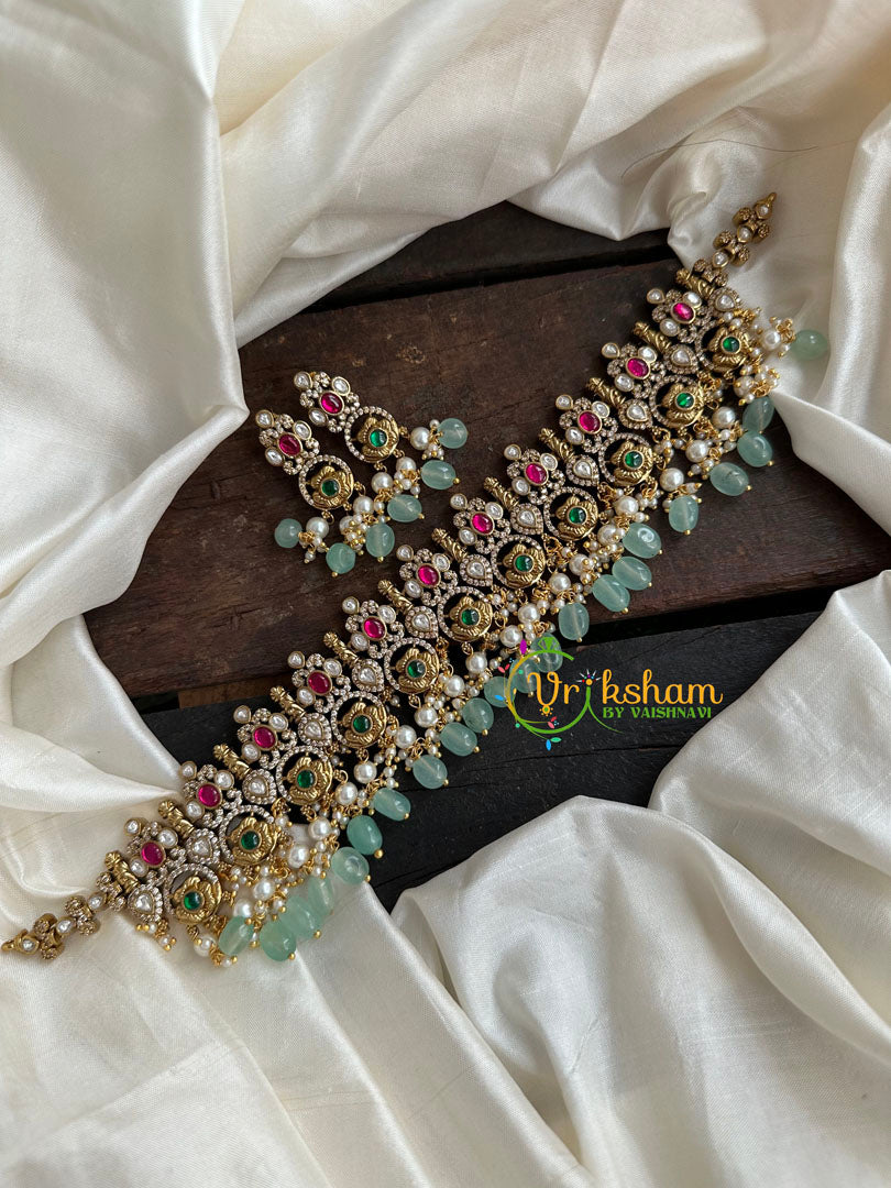 Pink and Green Victorian Diamond Short Neckpiece -VV118