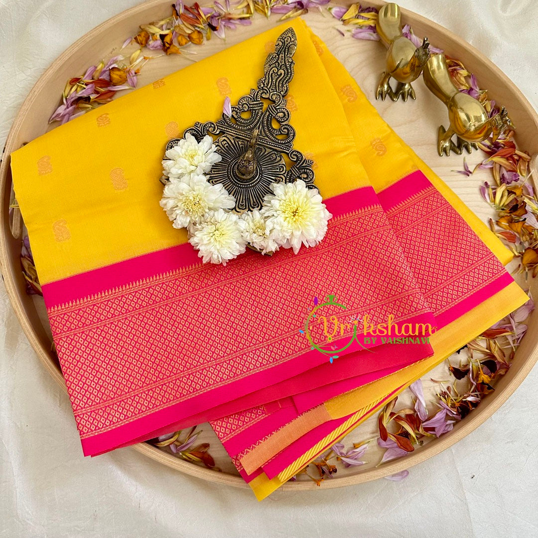 Yellow with Pink Paithani Soft Silk Saree -VS2210