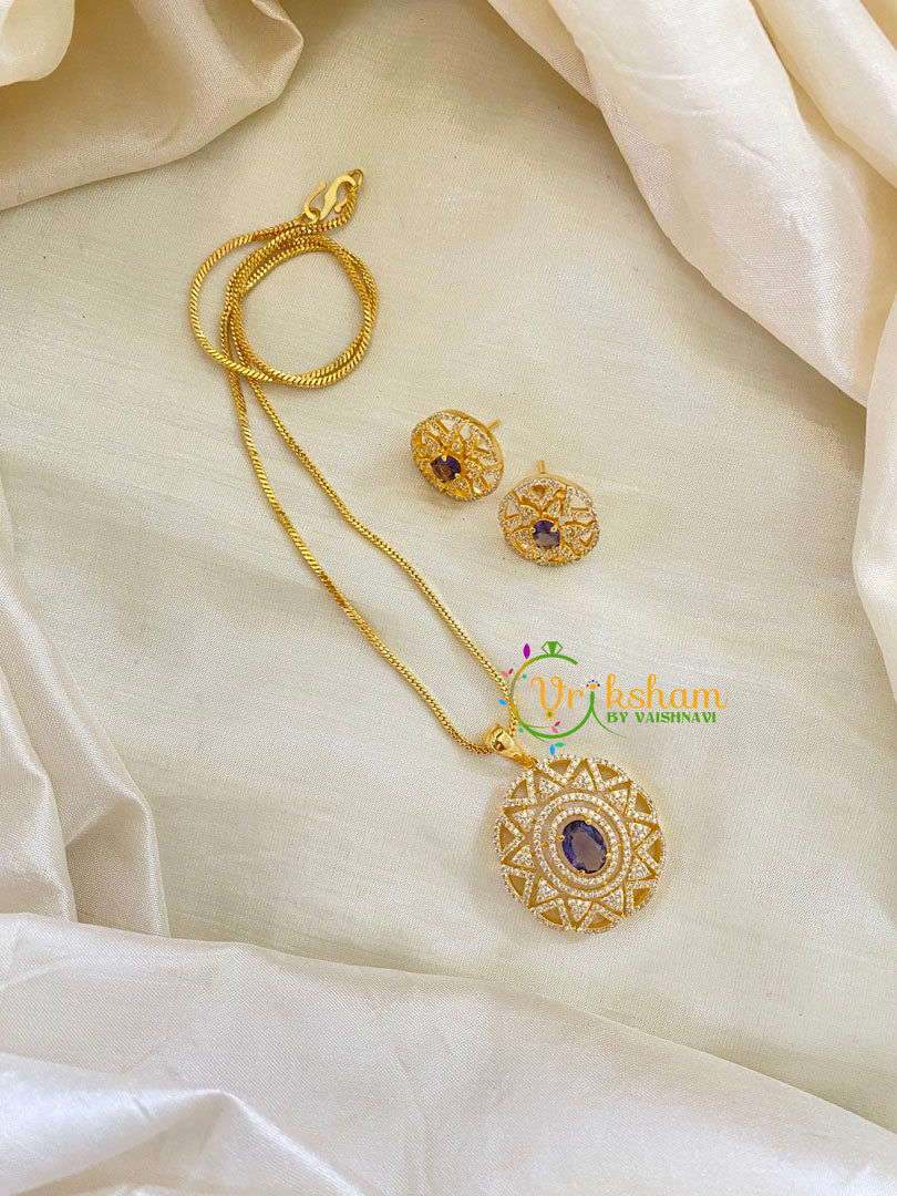 Violet Gold Look Alike AD Stone Pendant Chain- Star -G8277