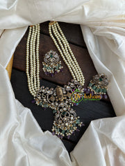 Pearl Victorian Diamond Temple Neckpiece -Purple-Vishnu Pendant-VV078