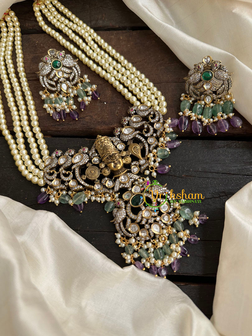 Pearl Victorian Diamond Temple Neckpiece -Purple-Vishnu Pendant-VV078