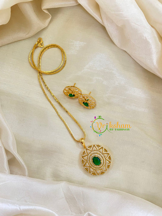 Green Gold Look Alike AD Stone Pendant Chain- Star -G8276