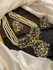 Pearl Victorian Diamond Temple Neckpiece -Purple-Vishnu Pendant-VV078
