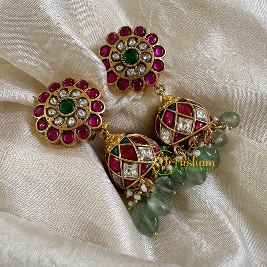 Precious Jadau Kundan Jhumkas -Pastel Green -J1430