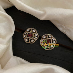 Red Victorian Diamond Studs-Geometric  -VV829