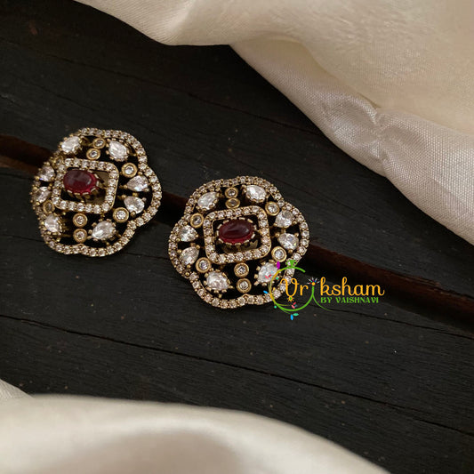 Red Victorian Diamond Studs-Geometric  -VV829