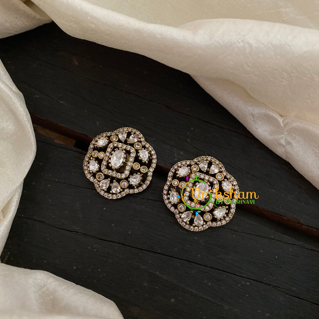 White Victorian Diamond Studs-Geometric  -VV830