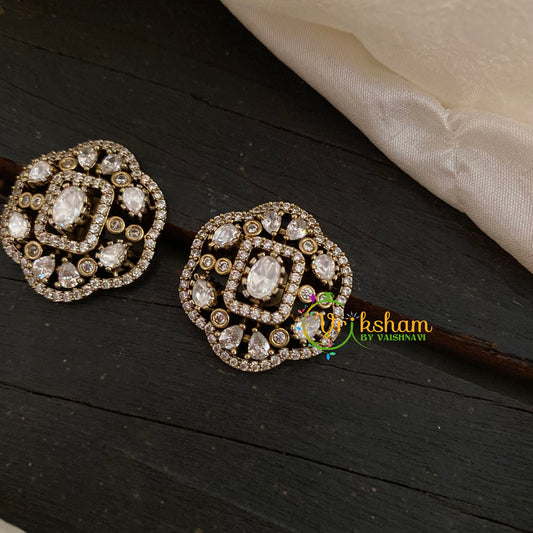 White Victorian Diamond Studs-Geometric  -VV830