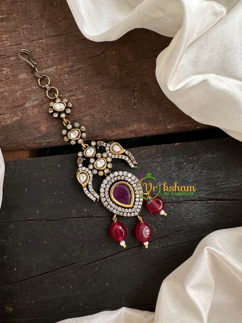 Red Bead Victorian Diamond Maang Tikka -VV084