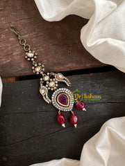 Red Bead Victorian Diamond Maang Tikka -VV084