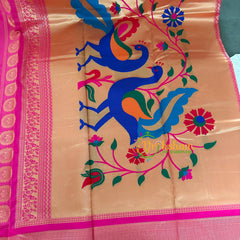 Off White with Pink Paithani Soft Silk Saree -VS2204