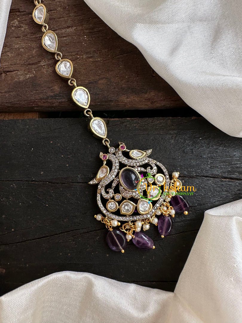 Purple Bead Victorian Diamond Maang Tikka- Peacock -VV081