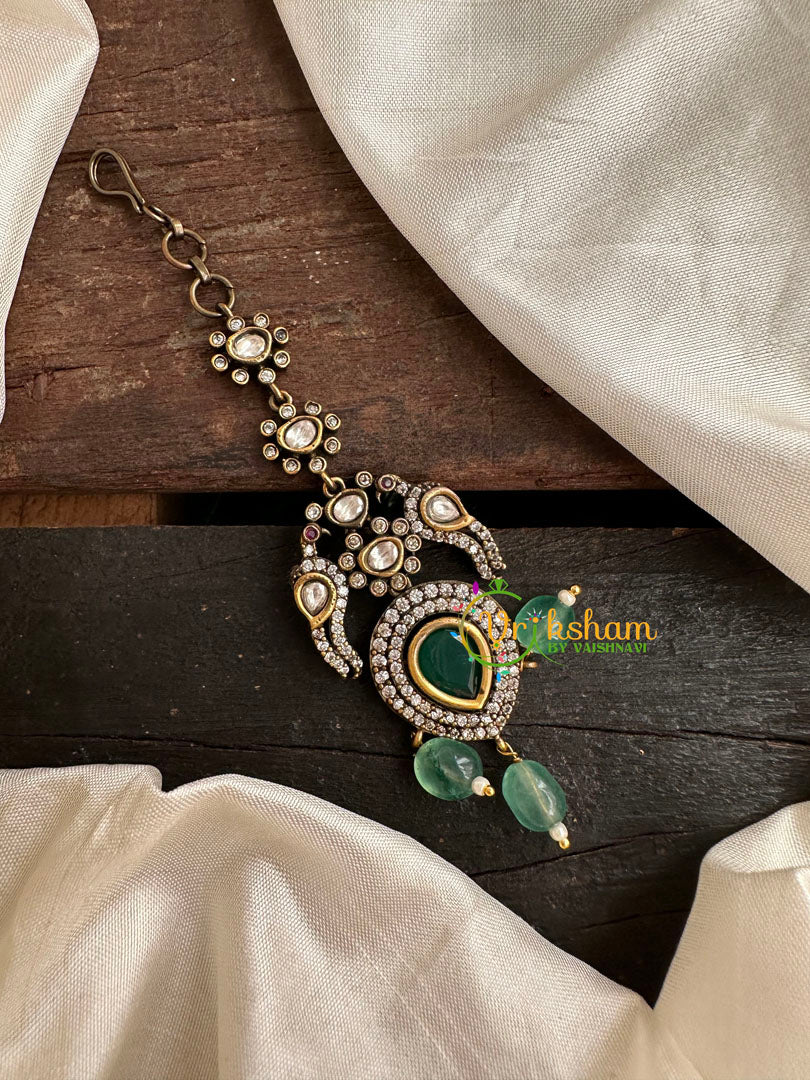 Green Victorian Diamond Maang Tikka -VV148