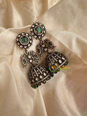 Premium Green Victorian Diamond Jhumkas-VV086