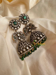 Premium Green Victorian Diamond Jhumkas-VV086