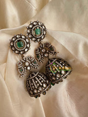 Premium Green Victorian Diamond Jhumkas-VV086