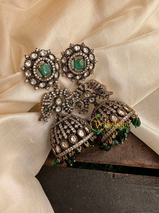 Premium Green Victorian Diamond Jhumkas-VV086