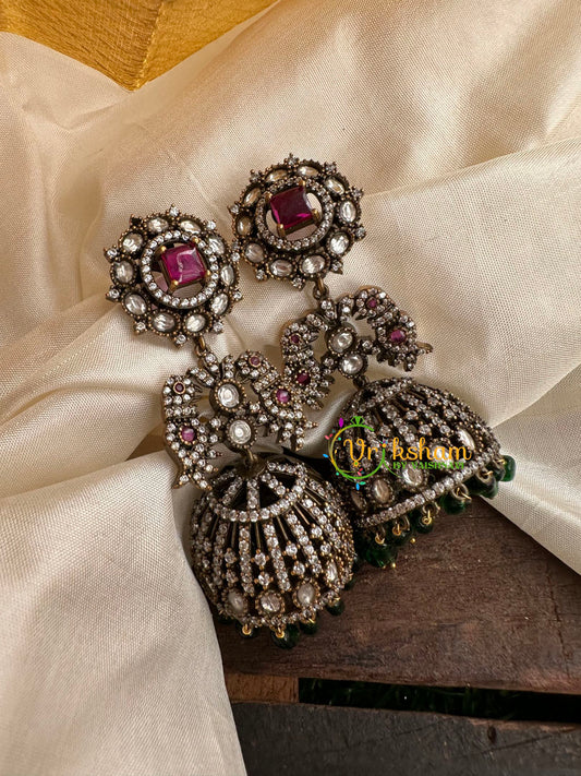 Premium Red Victorian Diamond Jhumkas-VV087