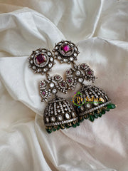 Premium Red Victorian Diamond Jhumkas-VV087