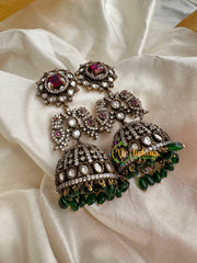 Premium Red Victorian Diamond Jhumkas-VV087